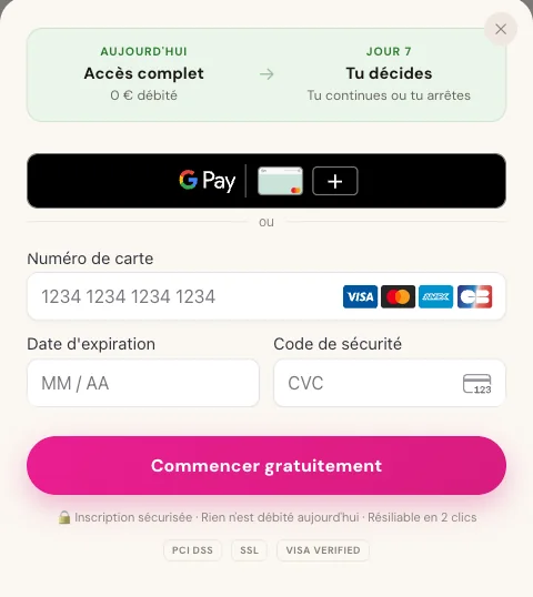 Checkout de Happy Creativity Studio, avec essai gratuit