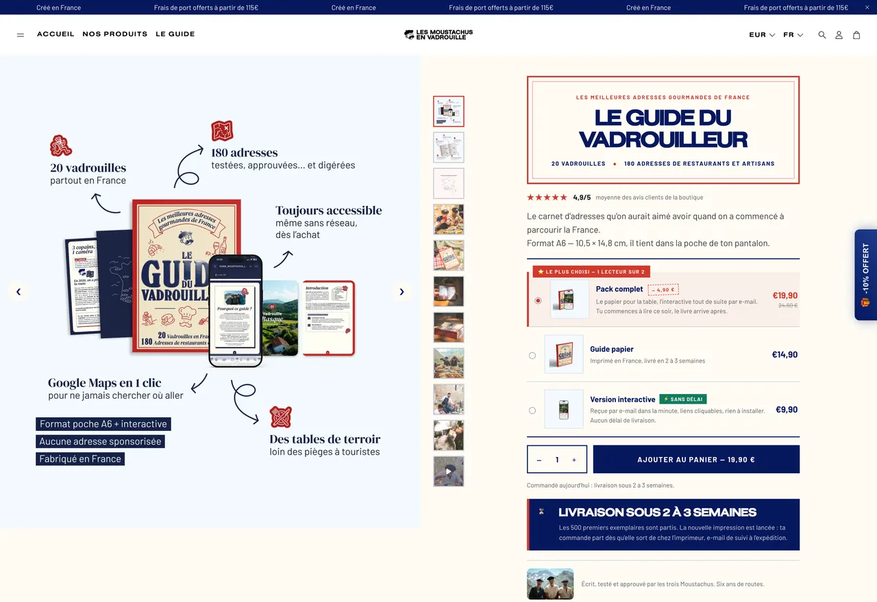 Page du Guide du Vadrouilleur sur la boutique